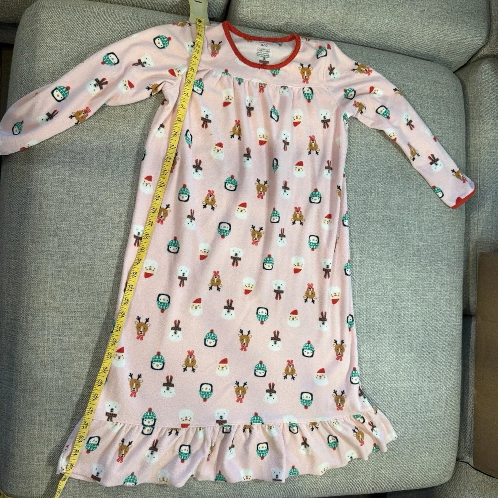 Carter's Girls Holiday Fleece Nightgown Pajamas Pink Reindeer Size 8-10